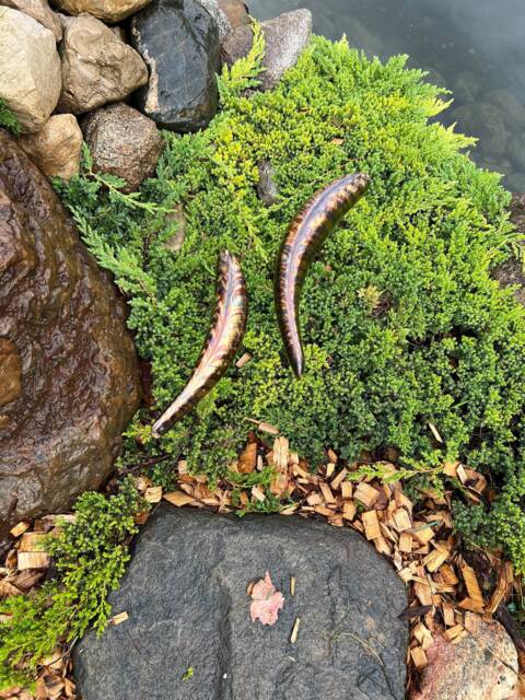 Bronze Sculpture Garden Fish Handmade Welded Metal Art Patina Outdoor Garden Decor - image 1