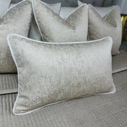Cream Piped Cushion Cover Blake White Piping Luxury Champagne Ivory Pillow Sham Beaumont Textiles Fabric Handmade in UK Bespoke Sizes - thumbnail 2