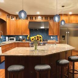 Bluestone Glass Pendant Light - Handblown Stella Globe - Artisan Kitchen & Living Room Lighting - thumbnail 2