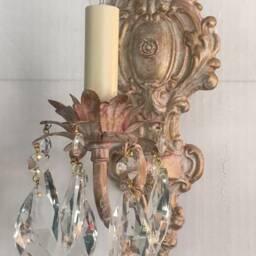 Custom Victorian Style Single Light Electric Wall Light Sconce Shabby Chic Style, Pink, Cream, Gold Finish Clear Crystals Solid Brass - thumbnail 3