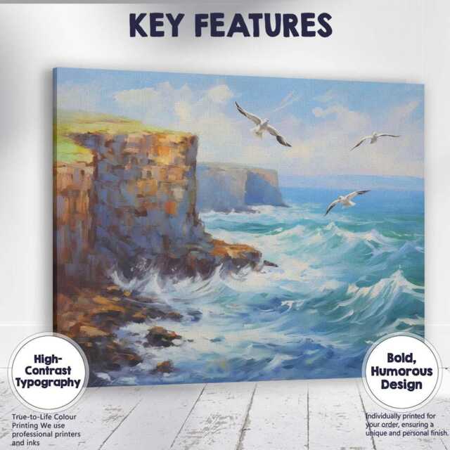 Sunny Coastal Cliffs Seagulls Ocean Breeze Seascape Canvas Wall Art Print Decor Picture Ready To Hang - image 1
