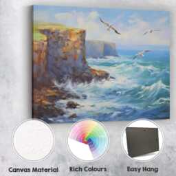 Sunny Coastal Cliffs Seagulls Ocean Breeze Seascape Canvas Wall Art Print Decor Picture Ready To Hang - thumbnail 2