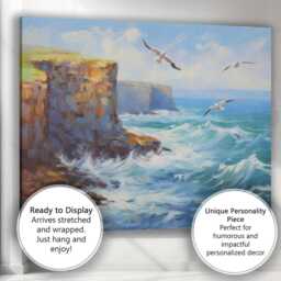 Sunny Coastal Cliffs Seagulls Ocean Breeze Seascape Canvas Wall Art Print Decor Picture Ready To Hang - thumbnail 3