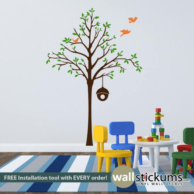 Tree With Birds & Birdhouse Vinyl Wall Decal Kids Playroom Decor - image 1
