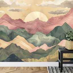 Wallpaper, Pastel Mountains Sunset Mural, Modern Nursery Decor, Removable Wall Decal - thumbnail 3