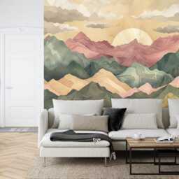Wallpaper, Pastel Mountains Sunset Mural, Modern Nursery Decor, Removable Wall Decal - thumbnail 2