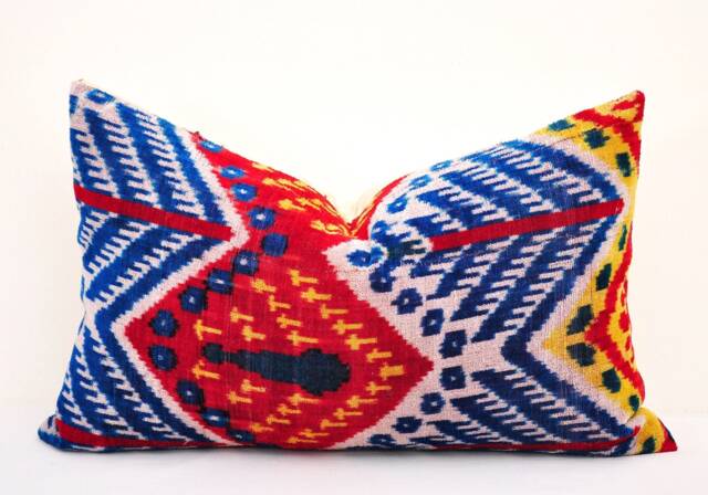 Handmade Silk Velvet Ikat Pillow Cover, Decorative Accent Cushion - image 1
