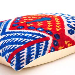 Handmade Silk Velvet Ikat Pillow Cover, Decorative Accent Cushion - thumbnail 3