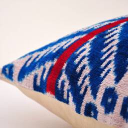 Handmade Silk Velvet Ikat Pillow Cover, Decorative Accent Cushion - thumbnail 4