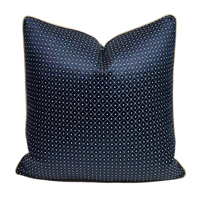 Blue Geometric Dots Pillow Cover Gold Piping Home Decor - image 1