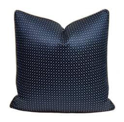 Blue Geometric Dots Pillow Cover Gold Piping Home Decor - thumbnail 1