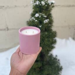 Gilded Rose + Spruce - All Natural Coconut-Soy Wax Candle Concrete Artisan Vessel Rose Spruce Sandalwood