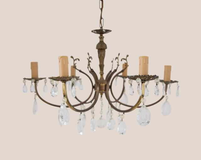 Vintage Crystal Chandelierbrasselegant Pendant Lightsix Armsrestored - image 1