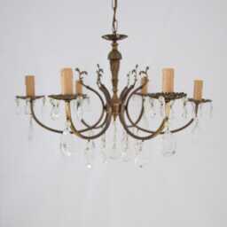 Vintage Crystal Chandelierbrasselegant Pendant Lightsix Armsrestored - thumbnail 2