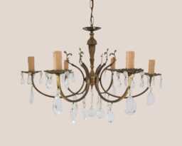 Vintage Crystal Chandelierbrasselegant Pendant Lightsix Armsrestored - thumbnail 1