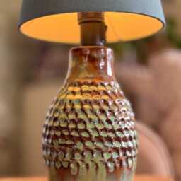 Handmade Ceramic Table Lamp - Green-Brown Textured Glaze Nature-Inspired Bedside Light With Cotton Shade - thumbnail 3