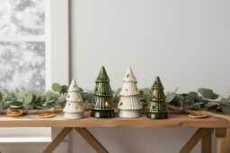 Led Ceramic Nordic Green Christmas Tree With Gold Trim 11cm & 16cm Available - thumbnail 1