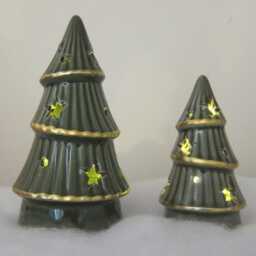 Led Ceramic Nordic Green Christmas Tree With Gold Trim 11cm & 16cm Available - thumbnail 3