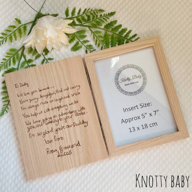 Customised Laser Engraved Solid Oak Wooden Book Style Photo Frame, Wedding Gift, Thank You Personalised, Frame, Birthday Gift - image 1