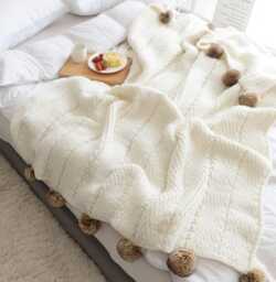 Icelandic Wool Throw Blanket Nordic Pom Bedspread