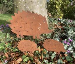 Set Of 3 Metal Rusty Hedgehog Silhouette Garden Art Stakes/Spikes Ornament - thumbnail 1