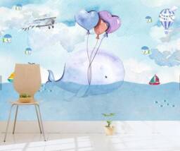 Whale Balloon Kids Wallpaper Mural, Removable Wall Decal - thumbnail 1