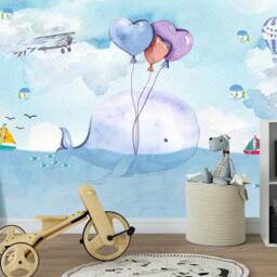 Whale Balloon Kids Wallpaper Mural, Removable Wall Decal - thumbnail 2