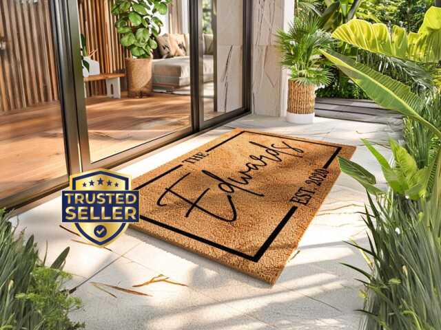 Last Name Established Doormat - Personalized Anniversary Gift Outdoor Rug - image 1