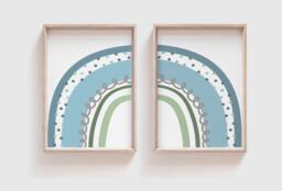 Set Of 2 Boys Nursery Prints, Blue Green, Rainbow Decor, Wall Art, Playroom, Art - thumbnail 1
