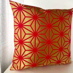 Golden Red Brocade Pillow Case, Japanese Obi Brocade, Sofa Bedding, Japan Throw Kimono Cushion, & Gold Decor Cover - thumbnail 3