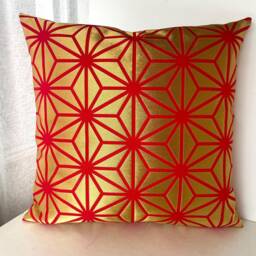 Golden Red Brocade Pillow Case, Japanese Obi Brocade, Sofa Bedding, Japan Throw Kimono Cushion, & Gold Decor Cover - thumbnail 2