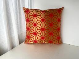 Golden Red Brocade Pillow Case, Japanese Obi Brocade, Sofa Bedding, Japan Throw Kimono Cushion, & Gold Decor Cover - thumbnail 1
