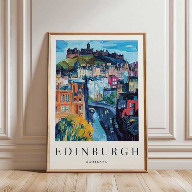 Edinburgh Scotland Travel Poster Cityscape Wall Art - image 1