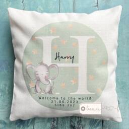 Personalised New Baby Girl Boy Pink Grey Elephant Animals Design Home Quote Linen Style Cushion - Newborn Birth - thumbnail 2