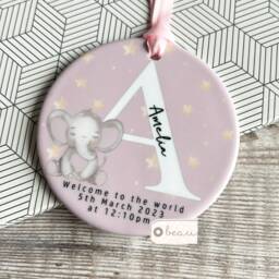 Personalised New Baby Girl Boy Pink Grey Elephant Animals Design Home Quote Linen Style Cushion - Newborn Birth - thumbnail 3