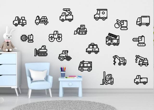 Sale Construction Trucks Wall Decals Boys Nursery Decor - 19/Pack - image 1