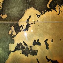 Distressed World Map Coffee Table, Teak Stained Wood, Glass Top, Antique Brass Feet - thumbnail 3