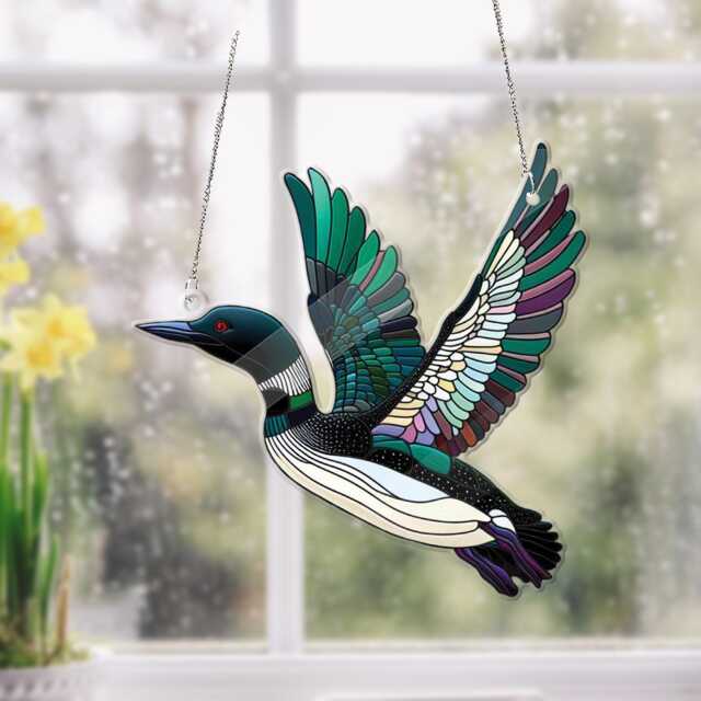 Loon Bird Acrylic Window Hanging Faux Stained Glass Wall Art - image 1