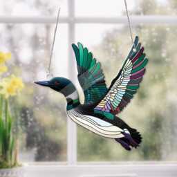 Loon Bird Acrylic Window Hanging Faux Stained Glass Wall Art
