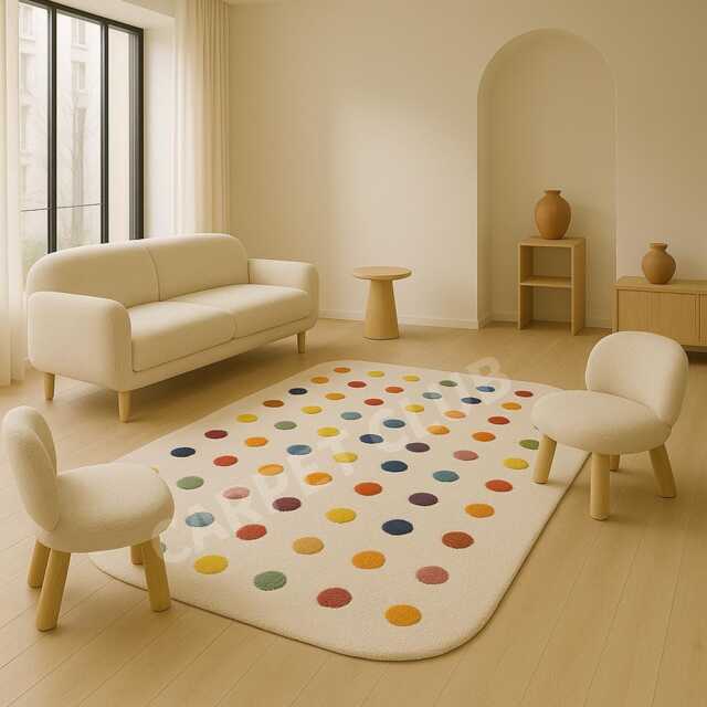 Rainbow Dots Wool Rug - Modern Playful Minimalist Carpet For Living Room & Kids - image 1