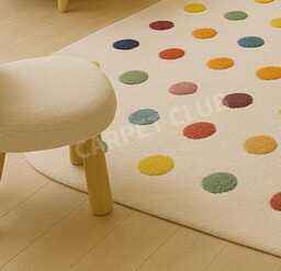 Rainbow Dots Wool Rug - Modern Playful Minimalist Carpet For Living Room & Kids - thumbnail 2
