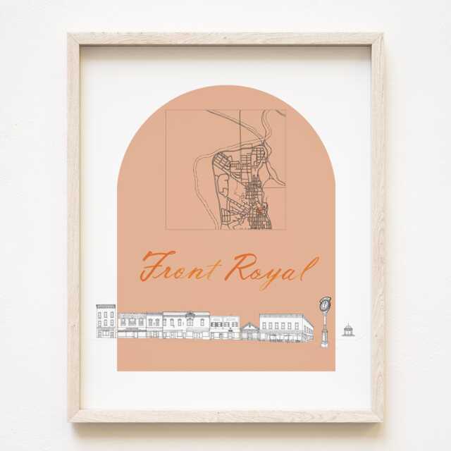 Front Royal Streetscape + Map Drawing East Main Street Virginia City Plan - Art Print Wedding Realtor Moving Gift Souvenir Local Decor - image 1