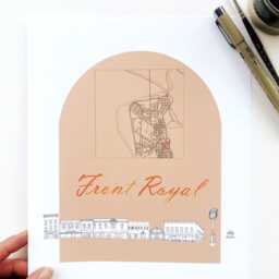 Front Royal Streetscape + Map Drawing East Main Street Virginia City Plan - Art Print Wedding Realtor Moving Gift Souvenir Local Decor - thumbnail 2