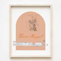 Front Royal Streetscape + Map Drawing East Main Street Virginia City Plan - Art Print Wedding Realtor Moving Gift Souvenir Local Decor - thumbnail 1