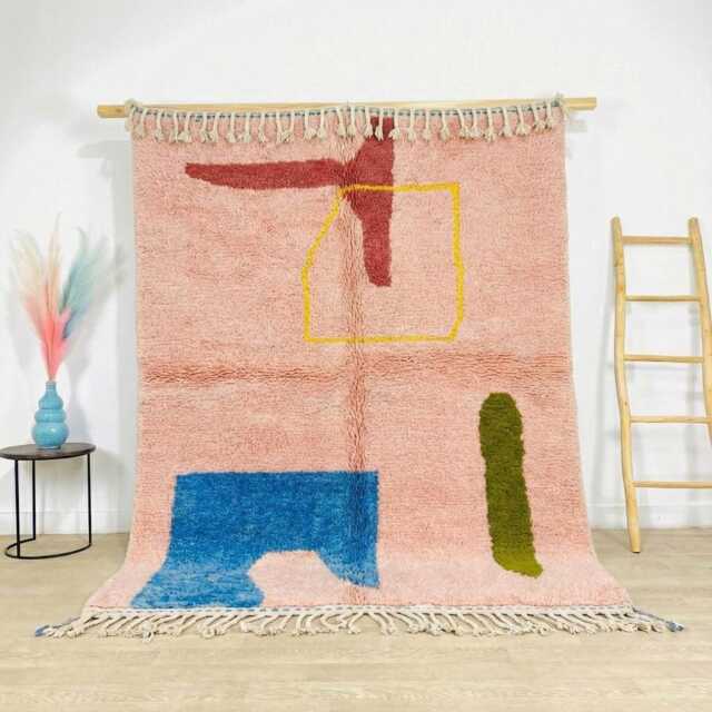 Moroccan Pink Berber Rug, Handwoven Wool Shag Boho Nursery Authentic Beni Ourain Carpet, Large Area Rug - image 1