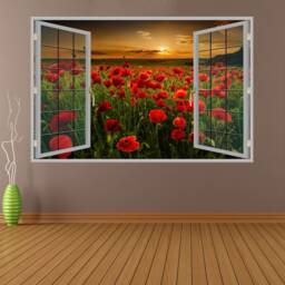 Red Poppies Sunset Wall Decal Sticker Mural Print Art Home Office Nursery Decor Kb14