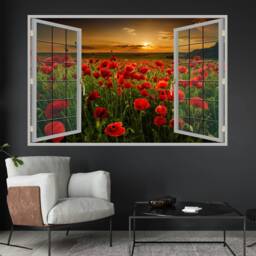 Red Poppies Sunset Wall Decal Sticker Mural Print Art Home Office Nursery Decor Kb14 - thumbnail 2