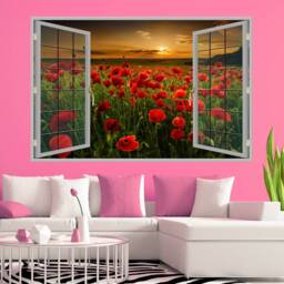 Red Poppies Sunset Wall Decal Sticker Mural Print Art Home Office Nursery Decor Kb14 - thumbnail 3