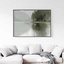 Misty Lake Landscape Poster, Pine Forest Paper Wall Art - thumbnail 2