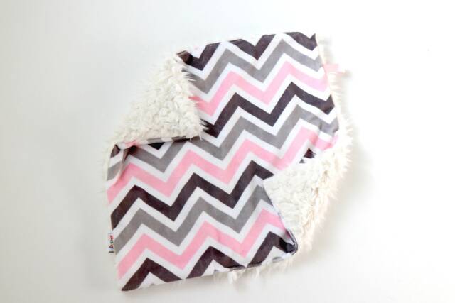 Dream Lovie. Security Blanket. Personalized Lovey. Faux Fur Pink Gray Chevron. Mini Baby Minky Shower Gift - image 1